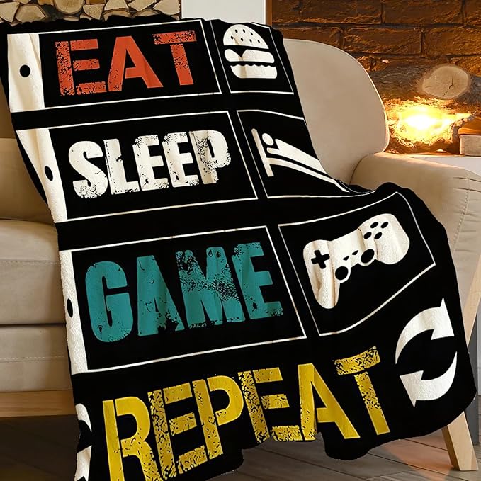 Game Blanket Gaming Gamer Throw Blanket Cozy Plush Black and White Fleece Flannel Ultra Soft Blankets Lightweight Fuzzy Party Gifts for Girls Boys Women Men Adult Kids 60"X50"