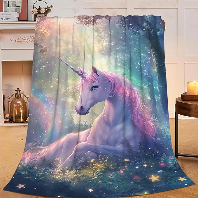 Unicorn Blanket Gifts for Girls Women Unicorn Forest Throw Blankets Cozy Plush Fleece Flannel Fuzzy for Kids Bed Decor 60"X50"