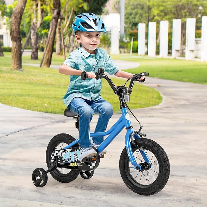 BABY JOY Kids Bike, 12 14 16 18 Inches Car Pattern Sporty Bicycle w/Removable Training Wheels, Hand & Coaster Brakes, Adjustable Seat & Handlebar, Girls Boys Bike