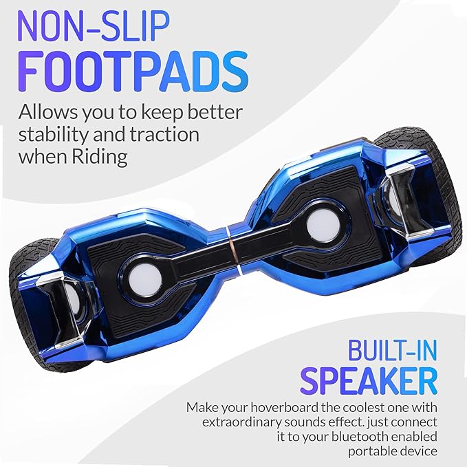 8.5” All Terrain Hover Board, Off Road Self Balancing Scooter with Bluetooth and LED Lights, UL2272 Safety Certified (Blue)