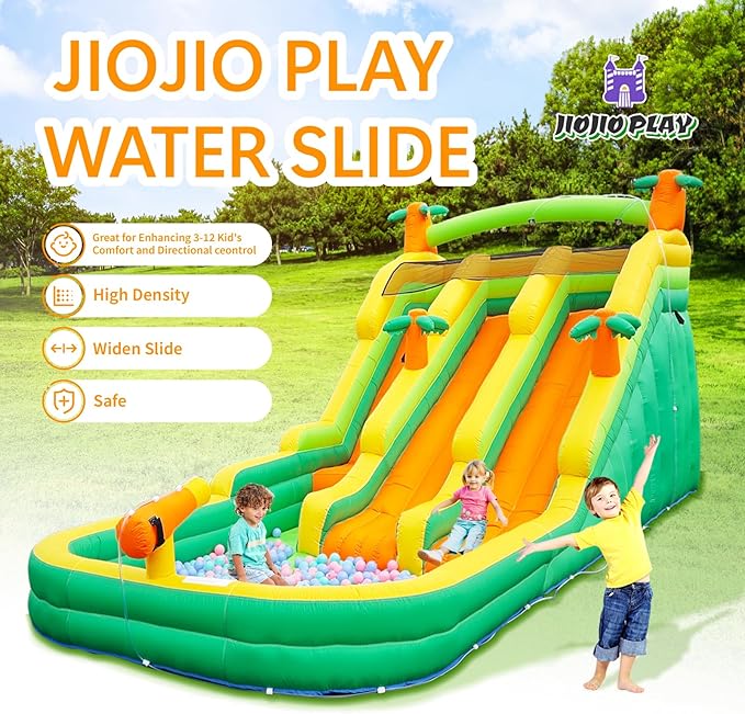 20FT Large Inflatable Water Slide Oxford Waterslides for Kids and Adults Rainforest Style Water Slide Bounce House and Swimming Pool Wet Dry Use Summer Fun Water Park for Outdoor（Including Blower