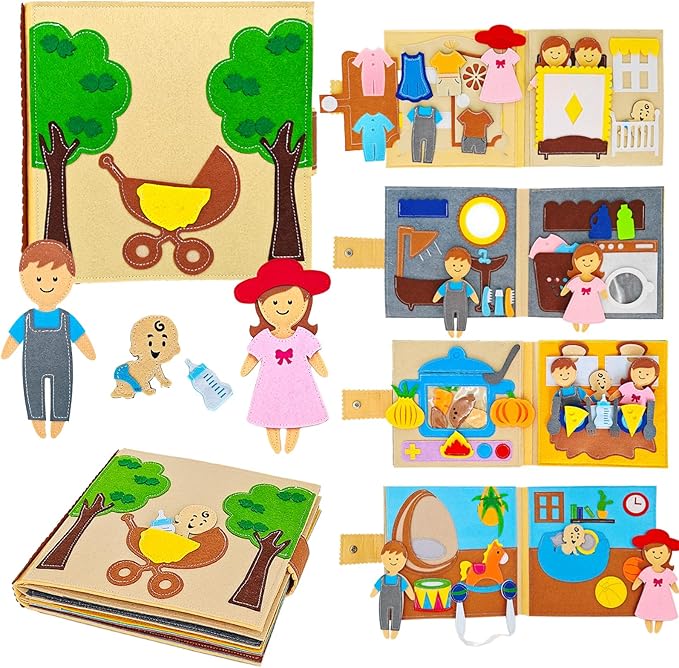 Montessori Busy Book for Toddlers 3-5 Baby Family Quiet Book Activity Learning Travel Toys for Toddlers Ages 3-5-7 Girls Gift