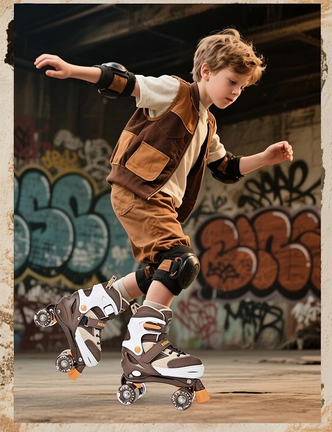 NEMONE Roller Skates for Boys Kids Ages 4-6 5-8 6-12 8-12 with 4 Sizes Adjustable Light up Wheels, Todder Beginner Rollerskates Indoor Outdoor Sports