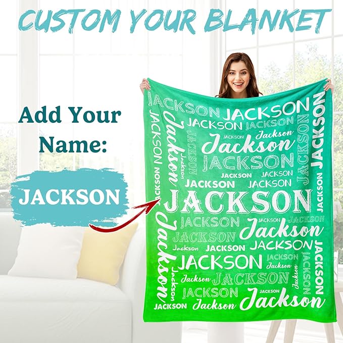 Ship Next Day, Personalized Baby Blanket with Name - Printed in USA, Custom Name Blanket for Boys Girls Kids, Customized Flannel Blankets Gifts for Teen Shower Toddlers Christmas Brithday