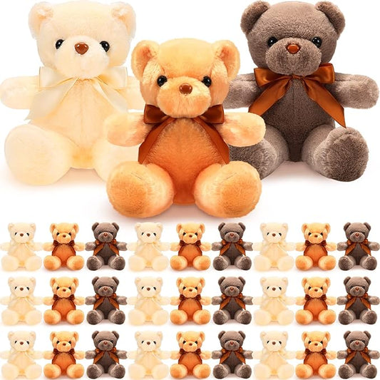 HyDren 30 Pcs Stuffed Animals Plush Bears Gifts Bulk Sleeping Playing Bear Toys with Bow Tie for Birthday Baby Shower Graduation Christmas Wedding Party Favor(12 Inch,White, Light Brown, Beige)