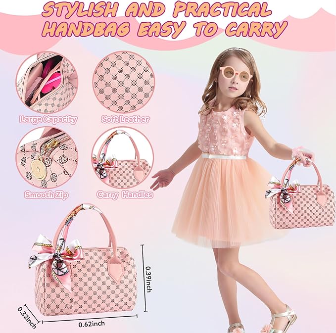 Toddler Play Purse for Little Girls, 32PCS Kids Handbag with Pretend Makeup for Girl,Toddler Purse Includes Handbag, Phone, Wallet,Princess Toy Purse Birthday Gift for 3 4 5 6 +