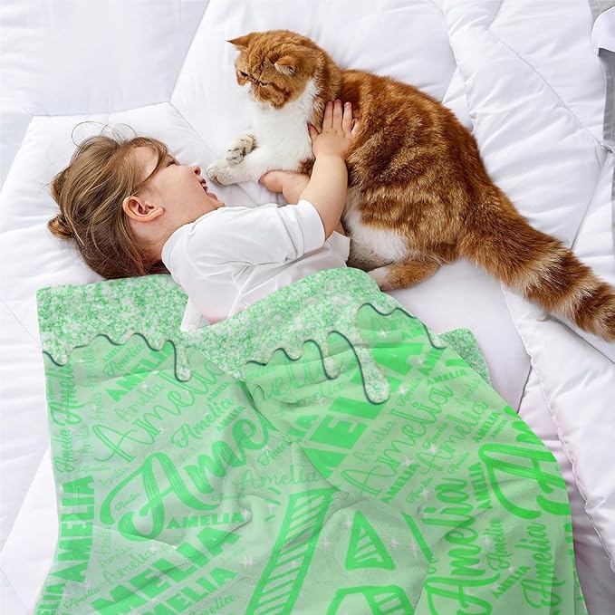 Custom Girl Blanket with Name Personalized Cute Ribbon Bow Blanket for Newborn Customized Soft Flannel Throw Blanket Memorial Gift for Toddler on Birthday Baby Shower Christmas