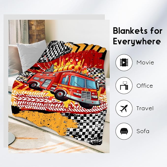 Toddler Boy Blanket, Fire Truck Blankets Gifts for Kids, 40"x50" Cozy Soft Small Throws for Nap