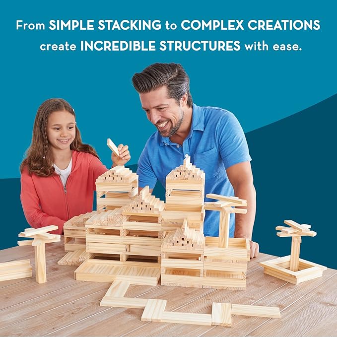 KEVA Structures 200 Wood Building Planks Set - Building Toy Includes 200 Wooden Blocks and Idea Book - Ages 5 and Up