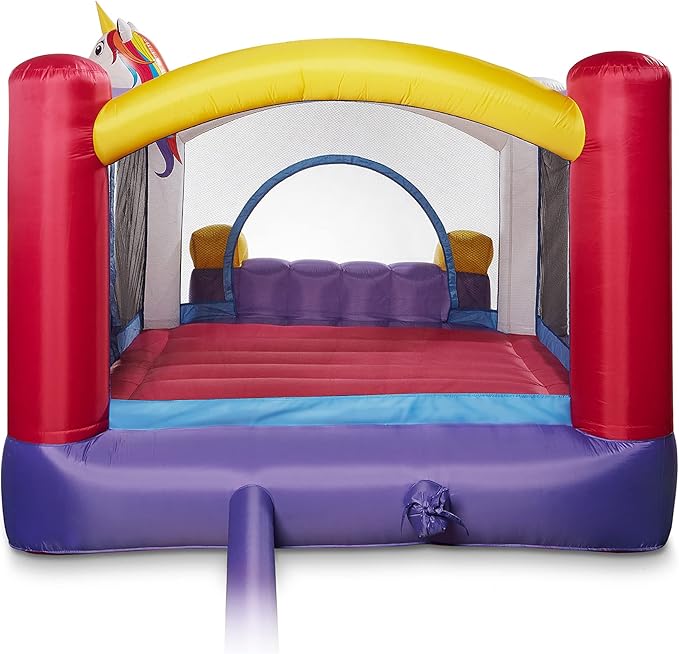 Cloud 9 Inflatable Bounce House and Blower, Unicorn Theme Bouncer for Kids with Slide, Includes Stakes and Repair Patches