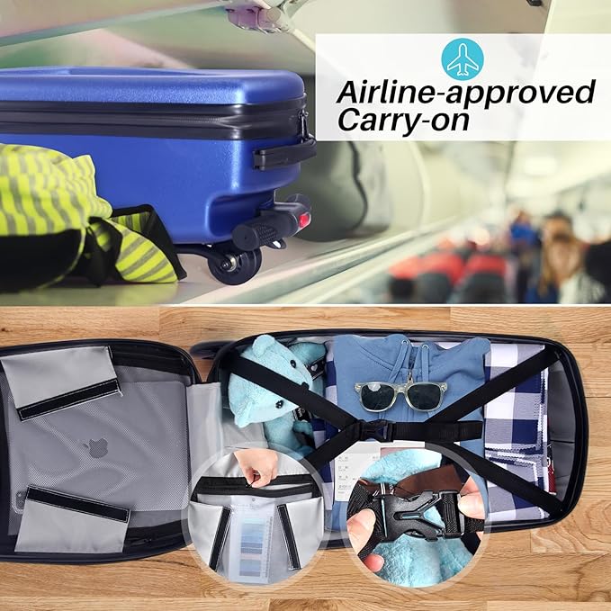 Scooter Luggage for Kids Scooter Suitcase for Ages 4-12, 4 in 1 Kids Luggage Boarding Suitcase Detachable & Foldable Scooter Travel Trolley Ride On Luggage-Blue
