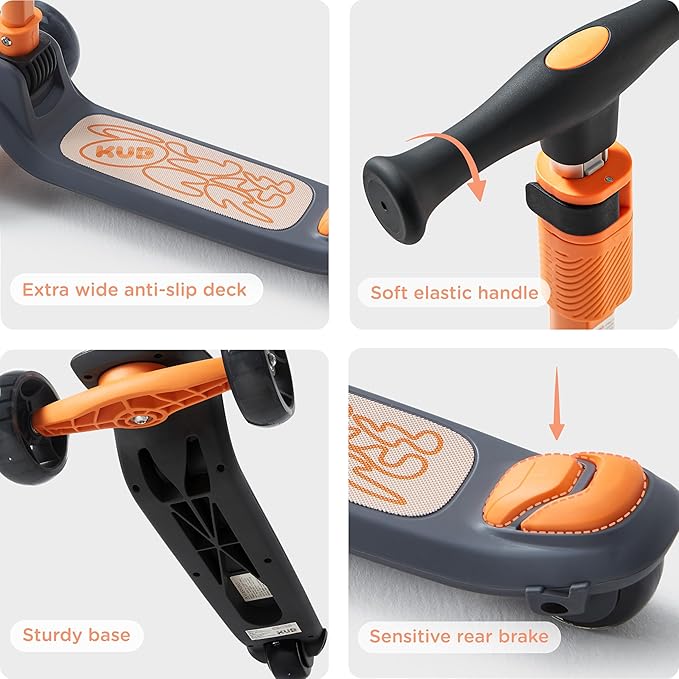 KUB Toddler Scooter for Kids Ages 2+, 3 Wheel Kick Scooter with LED Light-Up Wheels, Adjustable Height Handlebar, Lean-to-Steer, Anti-Slip Deck, Easy-Fold Design, Gift for Boys and Girls