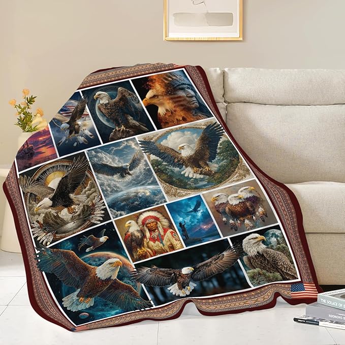 Bald Eagle Throw Blanket Native American Eagle Stuff Gifts for Kids Girls Boys Adults Women Men Soft Cozy Warm Plush Fluffy Fuzzy Fleece Blanket Decor 40''X50''