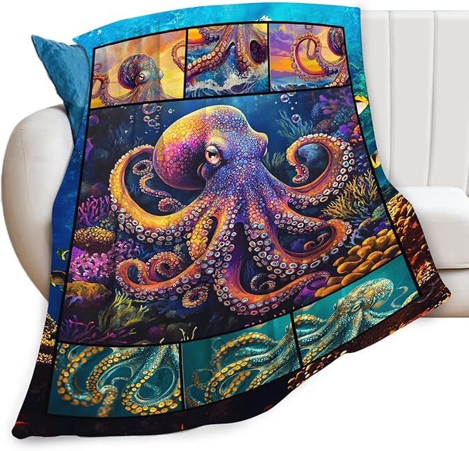 Octopus Throw Blanket Ultra Soft Flannel Blanket Gifts for Women Girls Men Boys Lightweight Cozy Blankets Gift for Women and Men Couch Sofa Bed 60" x 50"
