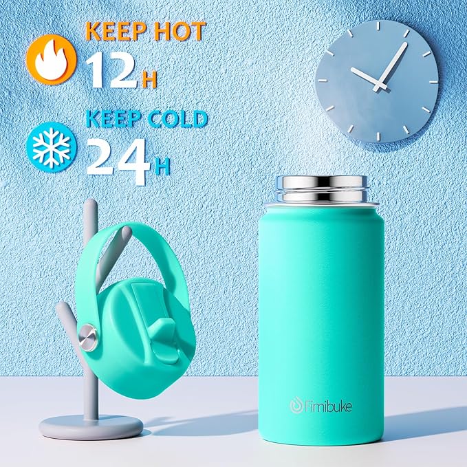 Fimibuke Kids Insulated Water Bottle, 14oz BPA FREE 18/8 Stainless Steel Travel Tumbler Double Wall Vacuum Leak Proof Kids Cup with Straw Metal Water Bottle for School Boys Girls(1 Pack, Turquoise)