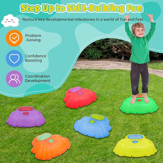 deAO Stepping Stones for Kids Balance Stepping Stones Non-Slip Toddler Outdoor Toys, Coordination Skills Game Toys Obstacle Courses Sensory Toys Indoor, Birthday Gifts For Girls Boys 3+