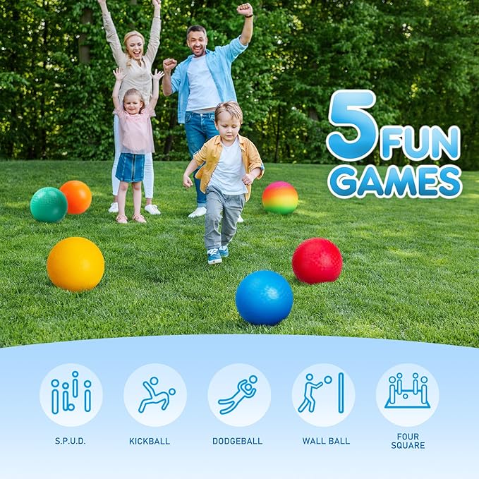 EVERICH Playground Balls Kickball, 6 or 12 Pack 8.5" Dodgeballs Bouncy Kick Balls for Kids Adults Outdoor Indoor, 4 Square Ball School Yard Games for Boys Girls 3-5 5-8 8-12 with Pump