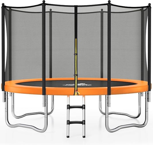 Trampoline 8FT 10FT, Outdoor Trampolines with Enclosure Net and Ladder, Recreational Anti-Rust Trampolines for Kids and Adults, ASTM Approved