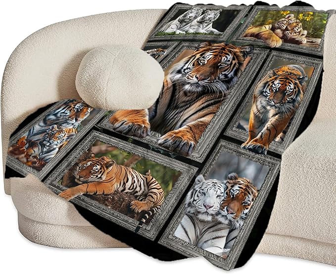 Tiger Blanket Wild Animal Throw Blanket Cozy Plush Fleece Flannel Tiger Stuff Blankets Lightweight Fuzzy Gifts for Girls Boys Women Men 50"X40"