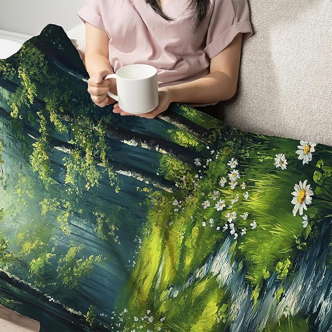 Forest Landscape Blanket, Forest Green Tree Fleece Blanket Gifts for Boys Girls, Warm Cozy Soft Flannel Stuff for Bed Sofa Couch 60" x 50"