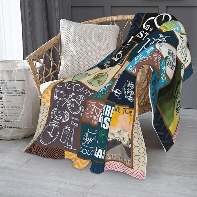 Bicycle Cycling Blanket Bike Throw Blankets Gifts for Men Boys Girls Women Plush Cozy Flannel Fleece Ultra Soft Fuzzy Party Blanket for Bed Couch Sofa 60"X50"
