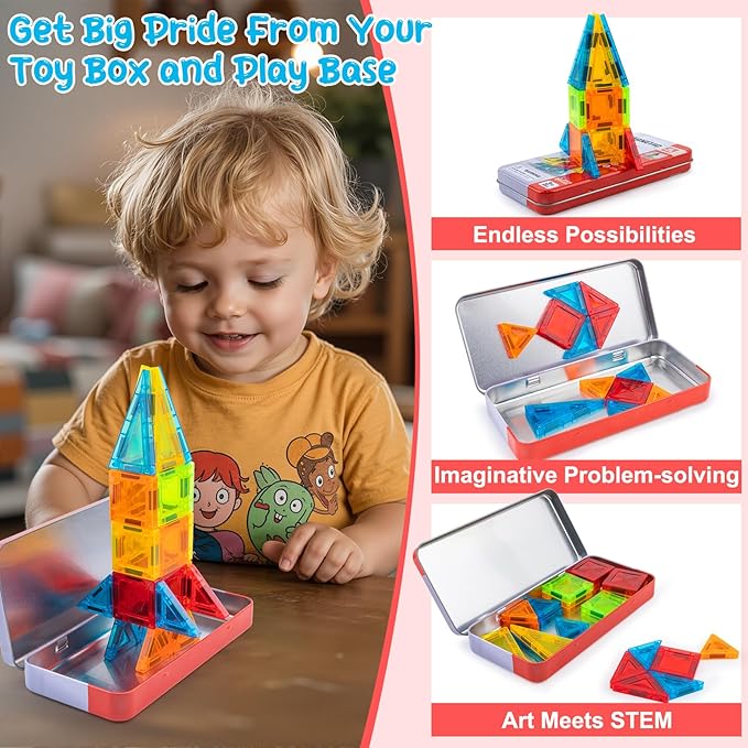 Magnetic Tiles Travel Toys for Toddlers, Magnetictiles Airplane Car Road Trip Travel Activities for Boy Girl Ages 3-5 , Preschool Educational STEM Learning Toys, Ideal Gifts Stocking Stuffer for Kids