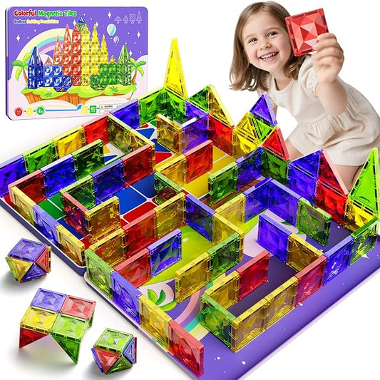 60pcs Diamond Magnetic Tile, Magnetic Building Blocks Magnet Toy with Iron Box, STEM Educational Montessori Indoor Building Kit for Preschool Boys Girls Age 3+ Classroom Must Haves