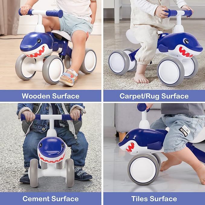 Baby Balance Bikes Seat Adjustable Toddler Riding Toy for 1 + Year Old Boys Girls, 12-48 Months Baby's First Bike First Birthday Blue Shark