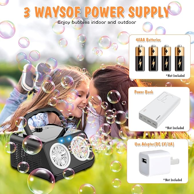 Bubble Machine Portable Bubble Maker for Kids with 2 Fans,Plug in or Battery Operated Bubble Blower,20000+ Bubbles Per Minute for Outdoor Wedding Birthday Halloween