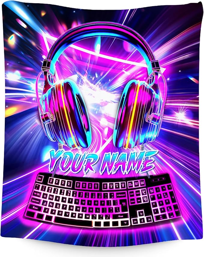 Custom Boys Blanket - Gaming Blankets for Teenage Boys - Personalized Kids Blanket with Name - 60"x80" Warm Flannel Gamer Throws for Bed