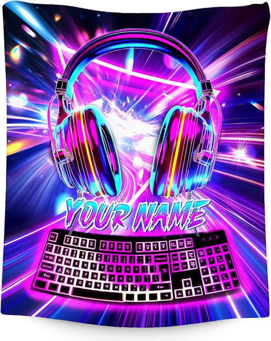 Custom Boys Blanket - Gaming Blankets for Teenage Boys - Personalized Kids Blanket with Name - 60"x80" Warm Flannel Gamer Throws for Bed