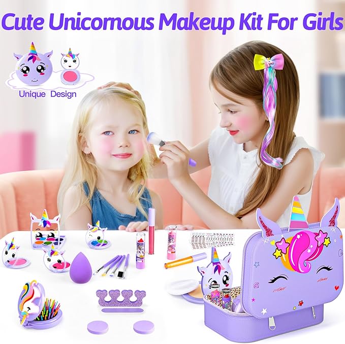 Little Girls Makeup Kit, Pretend Make Up for Kids, Princess Play Makeup Set, Toddler Toy Real Washable Cosmetic Set & Nail Kit Birthday Gift for Ages 3 4 5 6 7 8 9 10-12 Year Old, Light Purple
