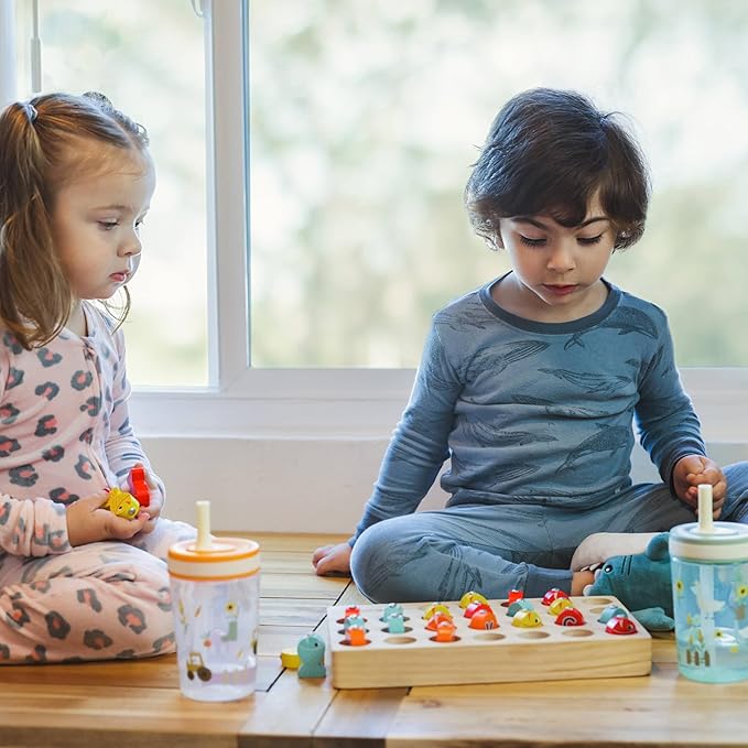 Zak Designs Kelso Toddler Cups For Travel or At Home, 15oz 2-Pack Durable Plastic Sippy Cups With Leak-Proof Design is Perfect For Kids (Silly Goose, Harvest)