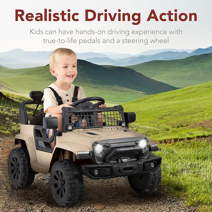 Best Choice Products 6V Kids Ride On Toy, Mini Truck, Electric Play Car w/Parent Remote Control, 4-Wheel Suspension, LED Lights, 2 Speeds, Functional Horn, 3.1MPH Max Speed - Sand