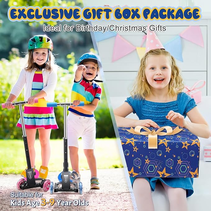 Heavy-Duty Kids 3-Wheel Scooter – Adjustable Height Handlebar, Sturdy Metal Frame, Non-Slip Deck, Foldable, for Ages 2+ (110 lbs Capacity)