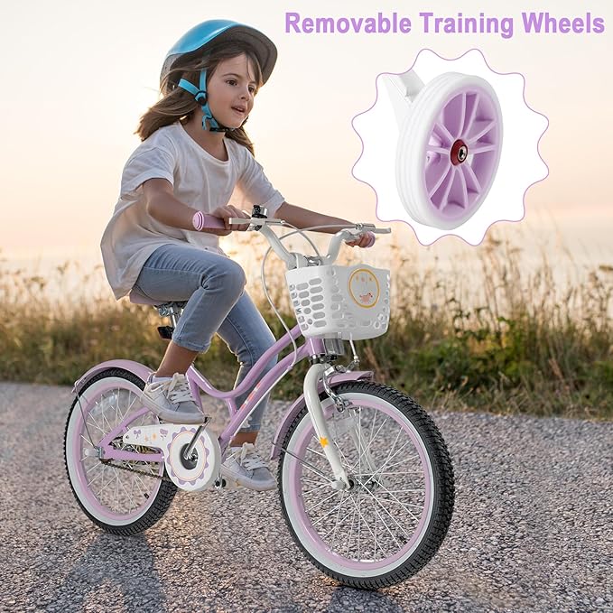 HONEY JOY Kids Bike, 12 14 16 18 20 Inch Toddler Bikes w/Training Wheels, Handbrake & Coaster Brake, Fully Enclosed Chain, Adjustable Handlebar & Seat, Kids Bicycle w/Basket, Girls Boys Bike 3-8