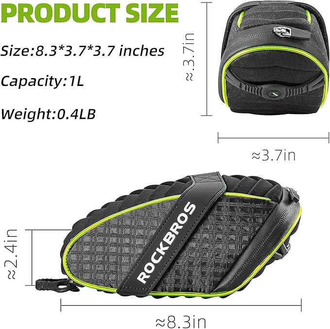 ROCKBROS Bike Seat Bag with LED Light, Waterproof 3D Shell Bicycle Saddle Bag with Rain Cover for Road & Mountain Bikes