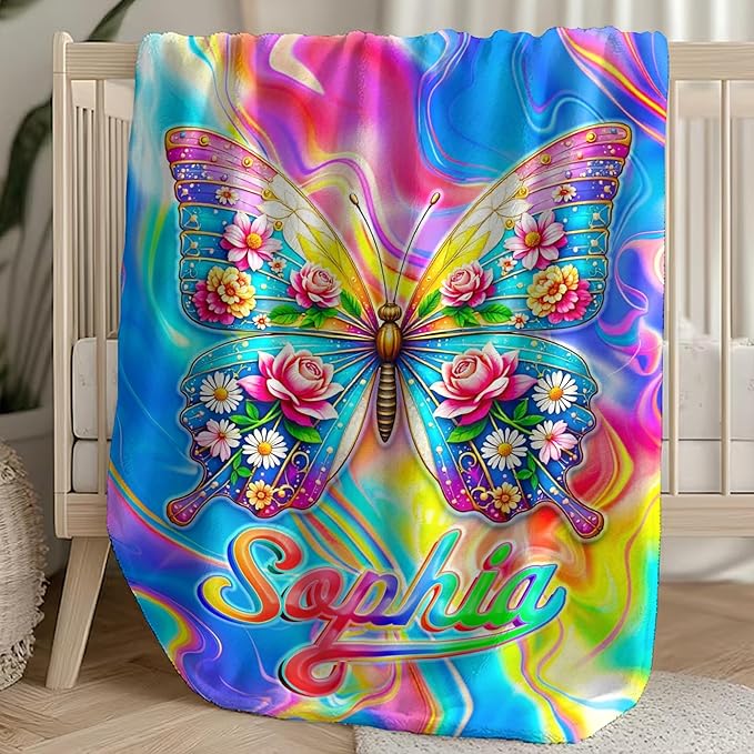 Custom Baby Girl Blanket with Name Personalized Soft Throw Blanket Gift for Newborn, Toddler, Teens to Adult for Birthday, Baby Shower, Christmas (Girl-02)