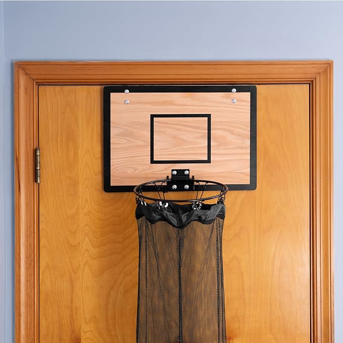 Wooden Basketball Hamper - Hoop Laundry Basket Over the Door - Room Decor