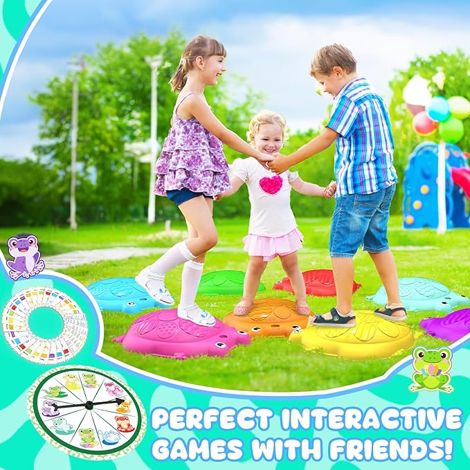 Stepping Stones for Kids, 8 Pcs Frog Non-Slip Balance Steps Stones Sensory Toys for Toddler Ages 3-5, Obstacle Course Coordination Game, Indoor Outdoor Yard Games for Boys Girls
