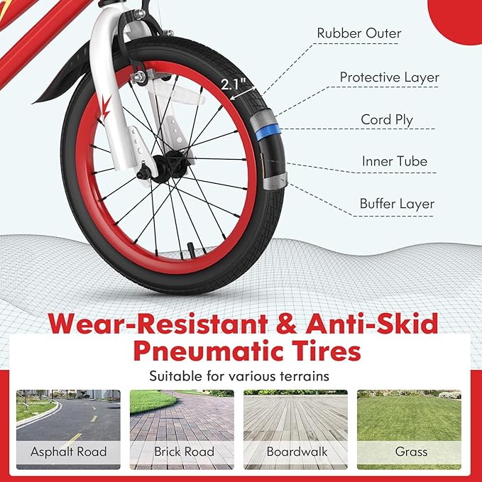 COSTWAY Kids Bike, 12 14 16 18 Inch Toddler Bike for Boys & Girls Aged 3-8 Years Old, Kids Bicycle w/Removable Training Wheels, Handbrake & Coaster Brake, Basket, Bell