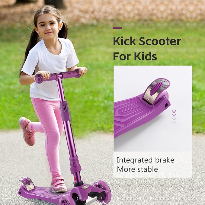 3 Wheel Scooter for Kids Ages 6-12,Kids Scooter with Light Up Wheels, Sturdy Deck Design, and 4 Height Adjustable Suitable for Kid Ages 3-12