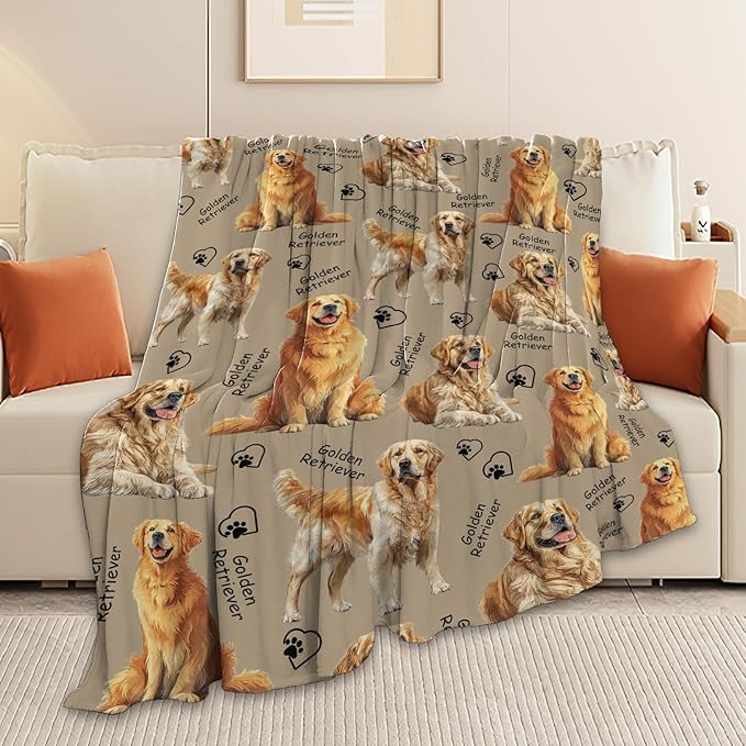 Golden Retriever Throw Blanket Golden Retriever Puppy Stuff Gifts for Dog Lover Kids Girls Boys Adults Women Men Soft Cozy Warm Plush Fluffy Fuzzy Fleece Blanket Decor 60''X80''