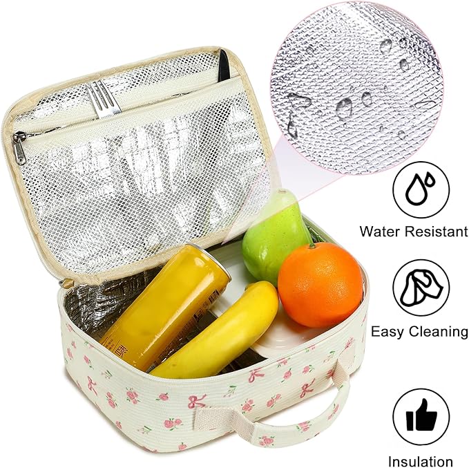 Bluboon Kids Girls Lunch Bag Insulated Lunch Box for school Corduroy Lunch Cooler Organizer School Kids Lunch Tote