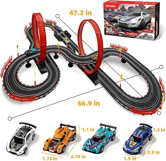 Slot Car Race Track Sets for Kids -30FT Electric Race Car Track with 4 Slot Cars(1:43), Lap Counter, Dual Racing Game &Multiple Types of Tracks - Christmas, Birthday Gift Toys for Ages 8-13