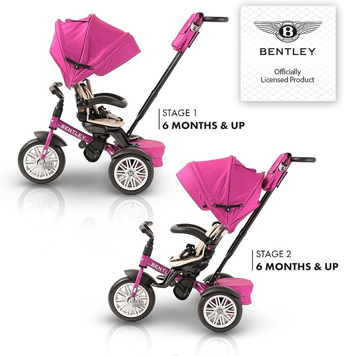 Bentley Trike, All Terrain Toddler Bike 6-in-1, Officially Licensed & Designed by Bentley Motors UK; Baby to Big Kid Tricycle is a Compelling Statement of Performance & Luxury, Fuschia Pink (6m-5y+)