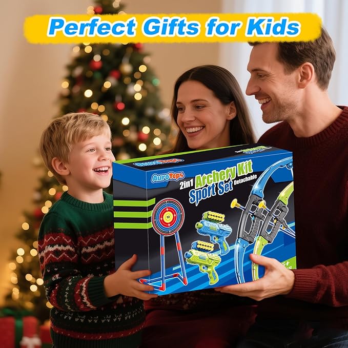 2 in 1 Pack Bow and Arrow Set for Kids 6 Year Old Boy Gifts Boy Toys Age 6-8,Archery Set with Lights Sport Shooting Games for Kids 5-12 Year Old Birthday Gifts Indoor Outdoor