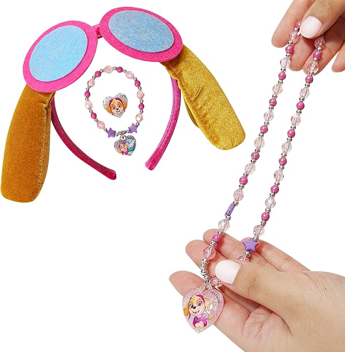LUV HER Licensed PAW PATROL Headbands for Girls - Kids Jewelry - Dress Up Set All in one Giftable Box - Headband - Play Jewelry Set - 4pc (Toddler Headband, Necklace, Dress Up Bracelet, Ring) Ages 3+