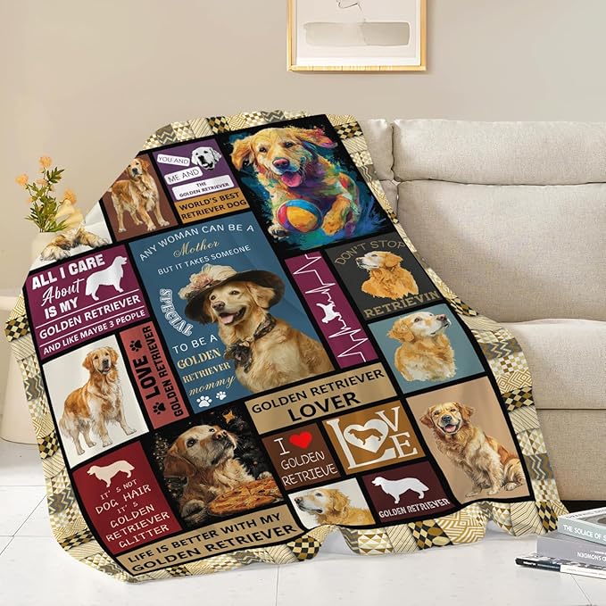 Golden Retriever Throw Blanket Golden Retriever Puppy Stuff Gifts for Dog Lover Kids Girls Boys Adults Women Men Soft Cozy Warm Plush Fluffy Fuzzy Fleece Blanket Decor 60''X80''