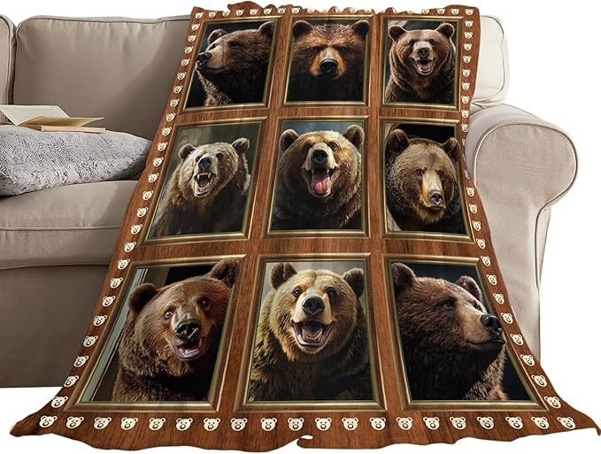 Bear Blanket Fleece Soft Warm Plush Cute Brown Bear Throw Blanket Lightweight Plush Fuzzy Cozy Wild Animal Blankets Gift for Boys Girls Kids Adult Suitable for Couch Sofa Bed 60"X50"